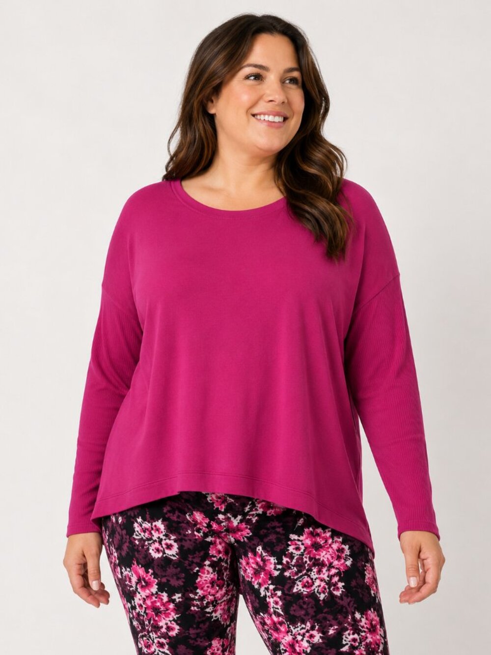 LIVI Magenta Ribbed Sleeve Lightweight Sweatshirt Top 14/16